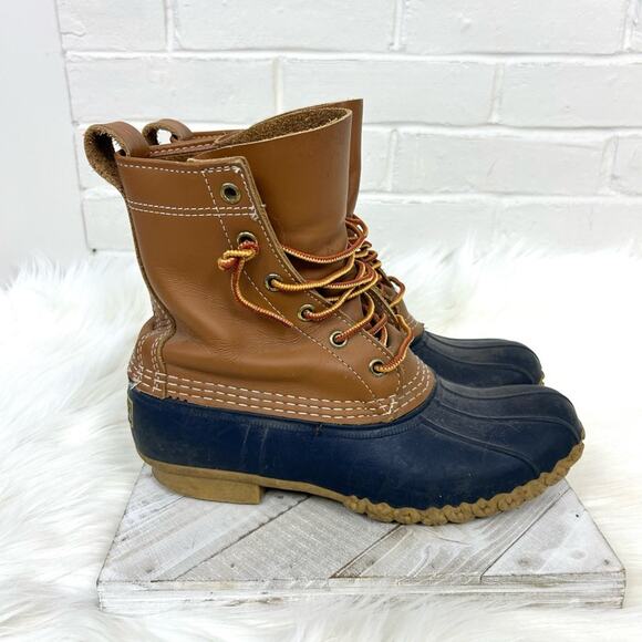 L.L.Bean Women’s 8” Unlined Bean Boots in Tan/Bright Navy/Gum Size 7N - Picture 1 of 12